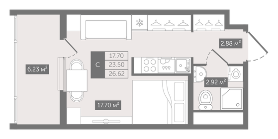 29 м², квартира-студия 14 300 000 ₽ - изображение 111