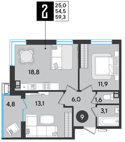 59,5 м², 2-комнатная квартира 9 430 750 ₽ - изображение 52