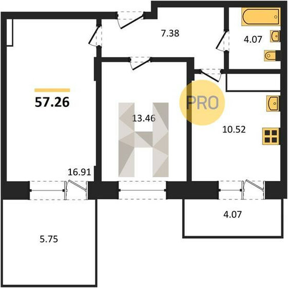 57,3 м², 2-комнатная квартира 6 888 200 ₽ - изображение 41