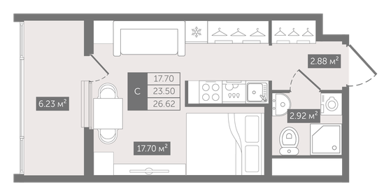 Квартира 26,6 м², студия - изображение 1
