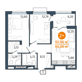 62,5 м², 2-комнатная квартира 9 500 000 ₽ - изображение 102