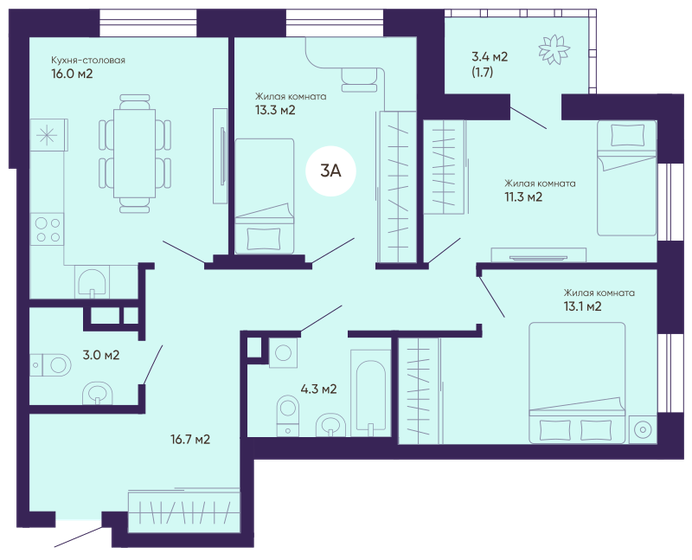 79,4 м², 3-комнатная квартира 9 369 200 ₽ - изображение 27