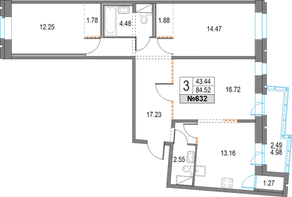 Квартира 84,5 м², 3-комнатная - изображение 1