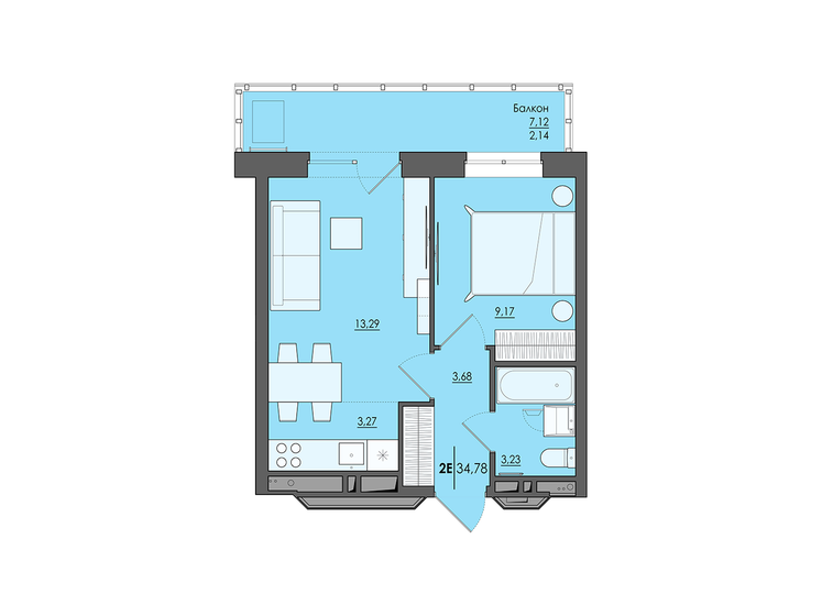 34,8 м², 2-комнатная квартира 4 655 000 ₽ - изображение 1