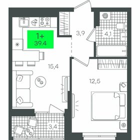 Квартира 39,5 м², 1-комнатная - изображение 1