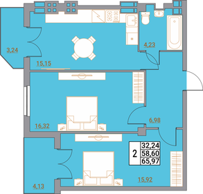 Квартира 66 м², 2-комнатная - изображение 1