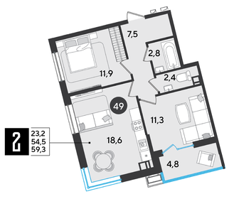 62,6 м², 2-комнатная квартира 7 950 200 ₽ - изображение 18