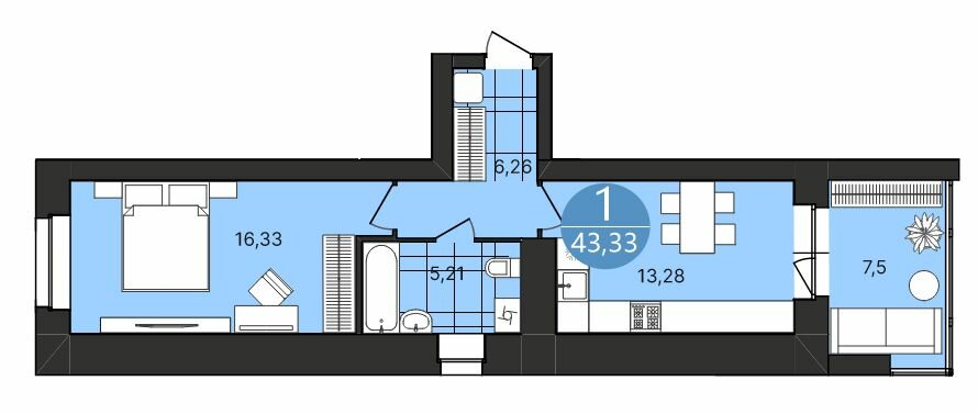43,3 м², 1-комнатная квартира 4 471 700 ₽ - изображение 1