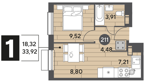 31 м², 1-комнатная квартира 4 500 000 ₽ - изображение 90