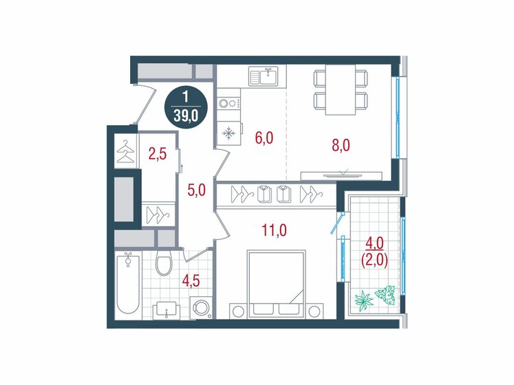 39 м², 1-комнатная квартира 13 677 885 ₽ - изображение 46