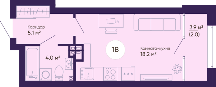 Квартира 29,3 м², студия - изображение 1