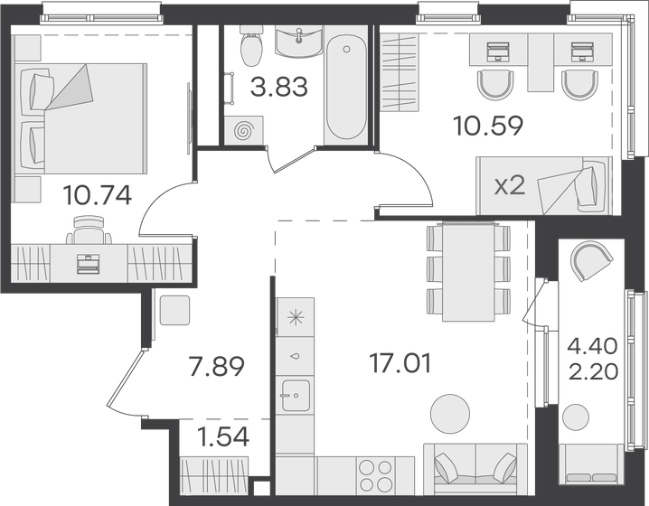 53,8 м², 2-комнатная квартира 12 447 058 ₽ - изображение 1