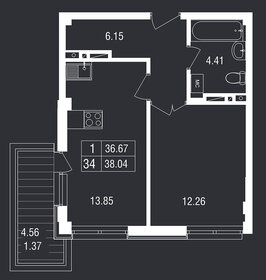 Квартира 38 м², 1-комнатные - изображение 1