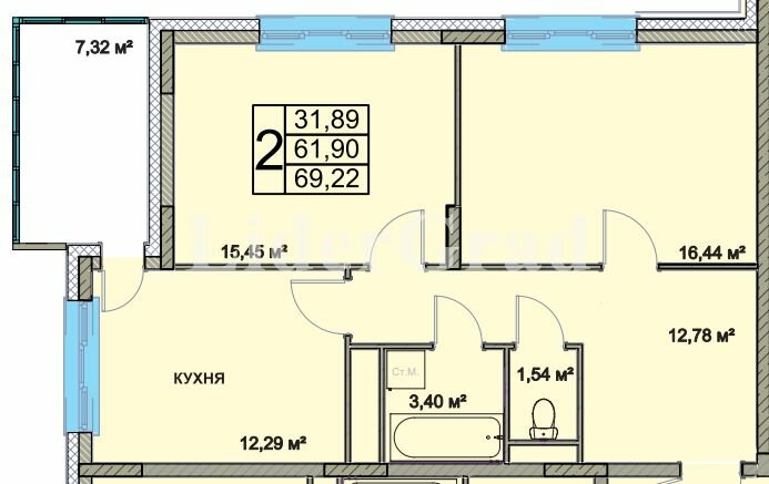 69,2 м², 2-комнатная квартира 5 883 700 ₽ - изображение 26