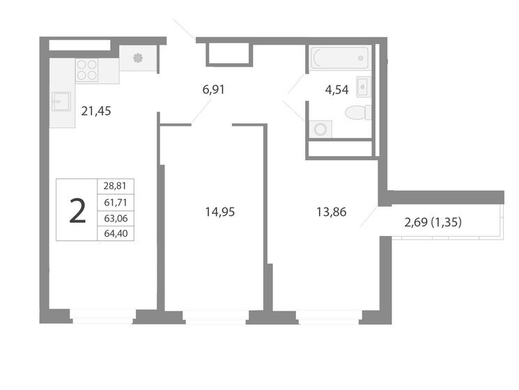 63,1 м², 3-комнатная квартира 8 651 425 ₽ - изображение 1