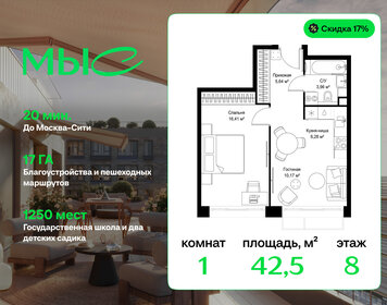 Квартира 42,5 м², 1-комнатная - изображение 1
