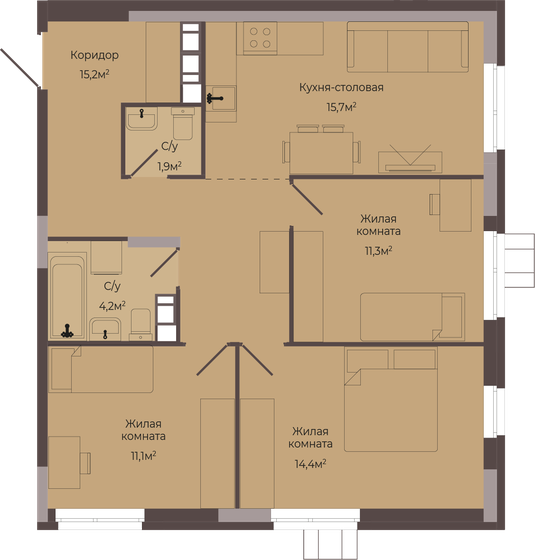 73,8 м², 3-комнатная квартира 11 259 600 ₽ - изображение 1