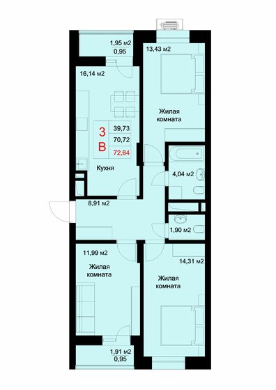 72,6 м², 3-комнатная квартира 11 440 800 ₽ - изображение 1