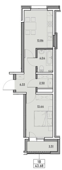 43,7 м², 1-комнатная квартира 5 900 000 ₽ - изображение 1