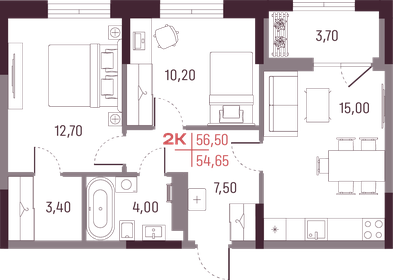 54,7 м², 2-комнатная квартира 7 049 850 ₽ - изображение 3