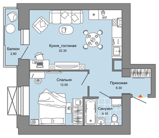 Квартира 46 м², 1-комнатная - изображение 1