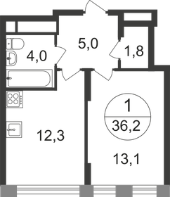 Квартира 36,2 м², 1-комнатная - изображение 1