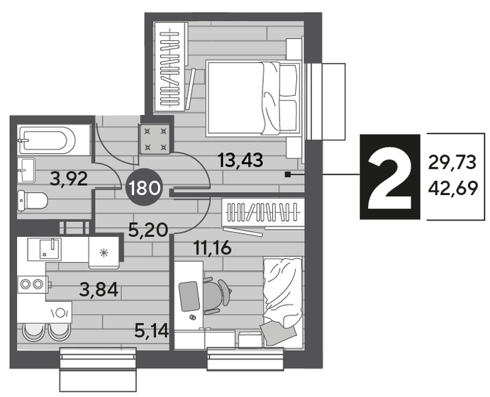 42,7 м², 2-комнатная квартира 6 202 857 ₽ - изображение 1