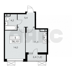 Квартира 36,1 м², 1-комнатная - изображение 2