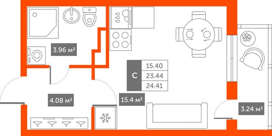 Квартира 24,2 м², студия - изображение 1