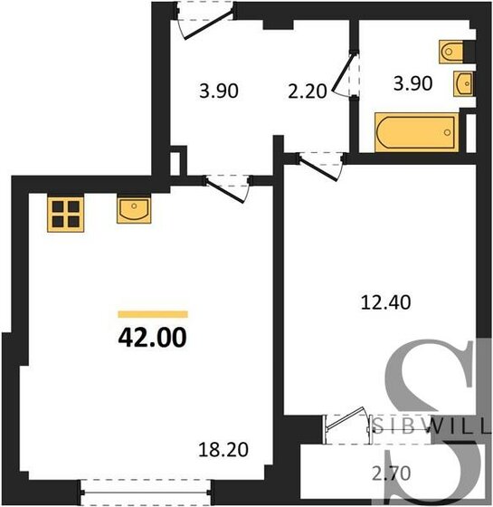 42 м², 1-комнатная квартира 3 696 000 ₽ - изображение 1