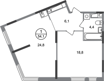 Квартира 54,1 м², 1-комнатная - изображение 1