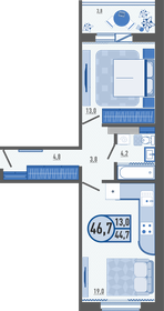 Квартира 46,7 м², 1-комнатная - изображение 1