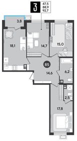 89,7 м², 3-комнатная квартира 12 441 390 ₽ - изображение 13