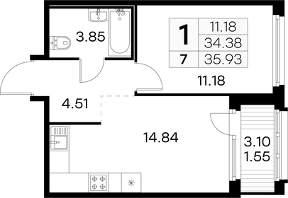 36,5 м², 1-комнатная квартира 6 539 999 ₽ - изображение 8