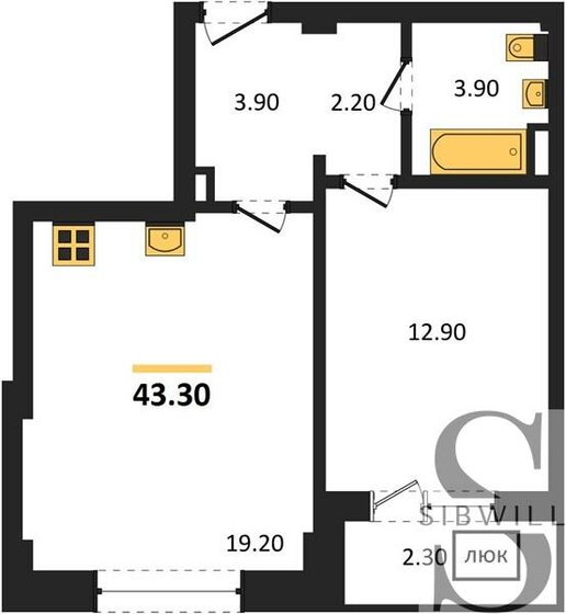 43,3 м², 1-комнатная квартира 3 853 700 ₽ - изображение 1