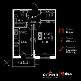 43,5 м², 1-комнатная квартира 5 389 040 ₽ - изображение 3