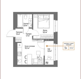 31,9 м², 1-комнатная квартира 4 200 000 ₽ - изображение 1