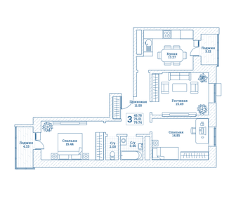 128,5 м², 3-комнатная квартира 15 600 000 ₽ - изображение 52