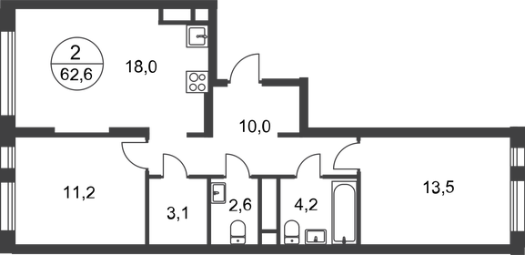 Квартира 62,6 м², 2-комнатная - изображение 1