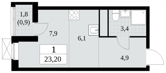 Квартира 23,2 м², студия - изображение 1