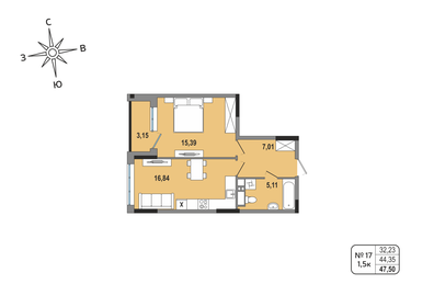 43,6 м², 2-комнатная квартира 3 600 000 ₽ - изображение 90