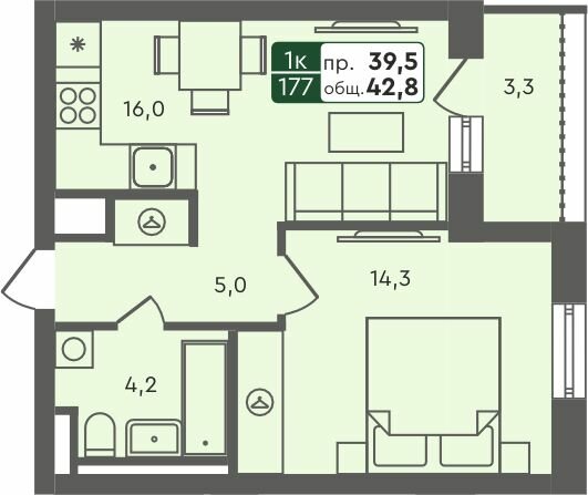 42,8 м², 1-комнатная квартира 4 810 000 ₽ - изображение 1