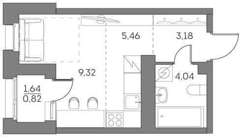 Квартира 22,8 м², студия - изображение 1