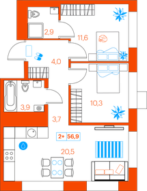 55,3 м², 2-комнатная квартира 7 000 000 ₽ - изображение 23