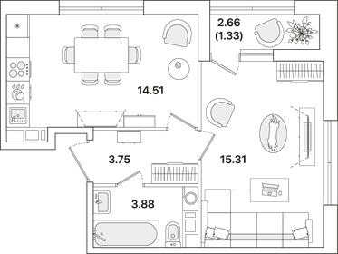 38,9 м², 1-комнатная квартира 5 150 000 ₽ - изображение 56