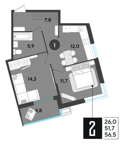 Квартира 56,5 м², 2-комнатная - изображение 2