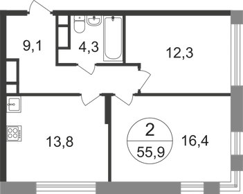 54,9 м², 2-комнатная квартира 14 573 488 ₽ - изображение 68