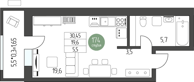 34,3 м², квартира-студия 5 024 250 ₽ - изображение 24