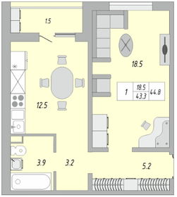 Квартира 45 м², 1-комнатная - изображение 1