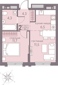 Квартира 38,3 м², 2-комнатная - изображение 1